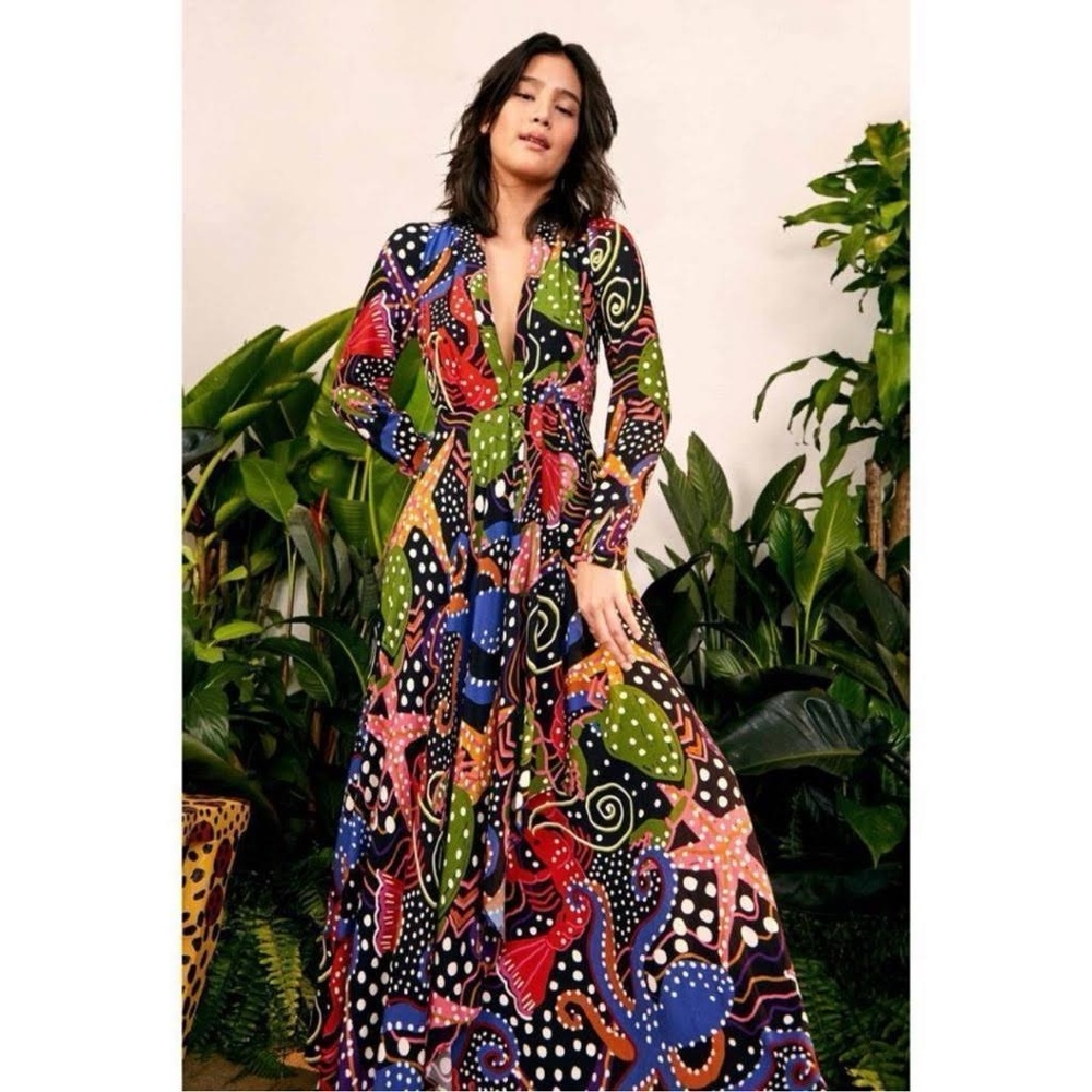 Farm Rio Under the Sea Exotic Fish Maxi Dress Size Large